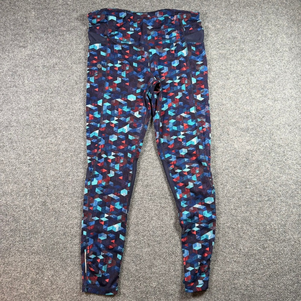 Athleta Sonar Tight Women L Blue Red Geometric Prism Mesh Pocket Leggings 138462